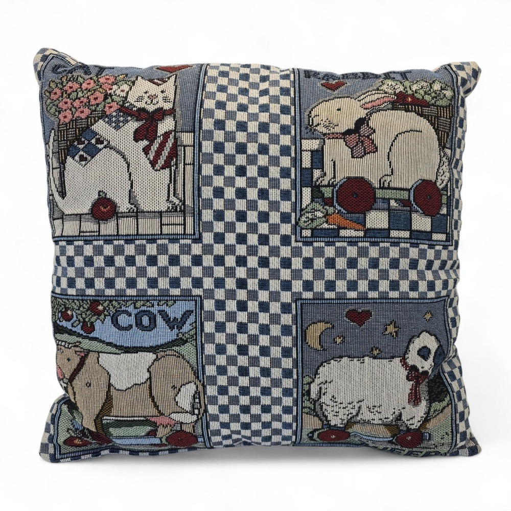 Vintage Farm Animal Tapestry Pillow Cottagecore Cat Cow Rabbit Farmhouse Decor